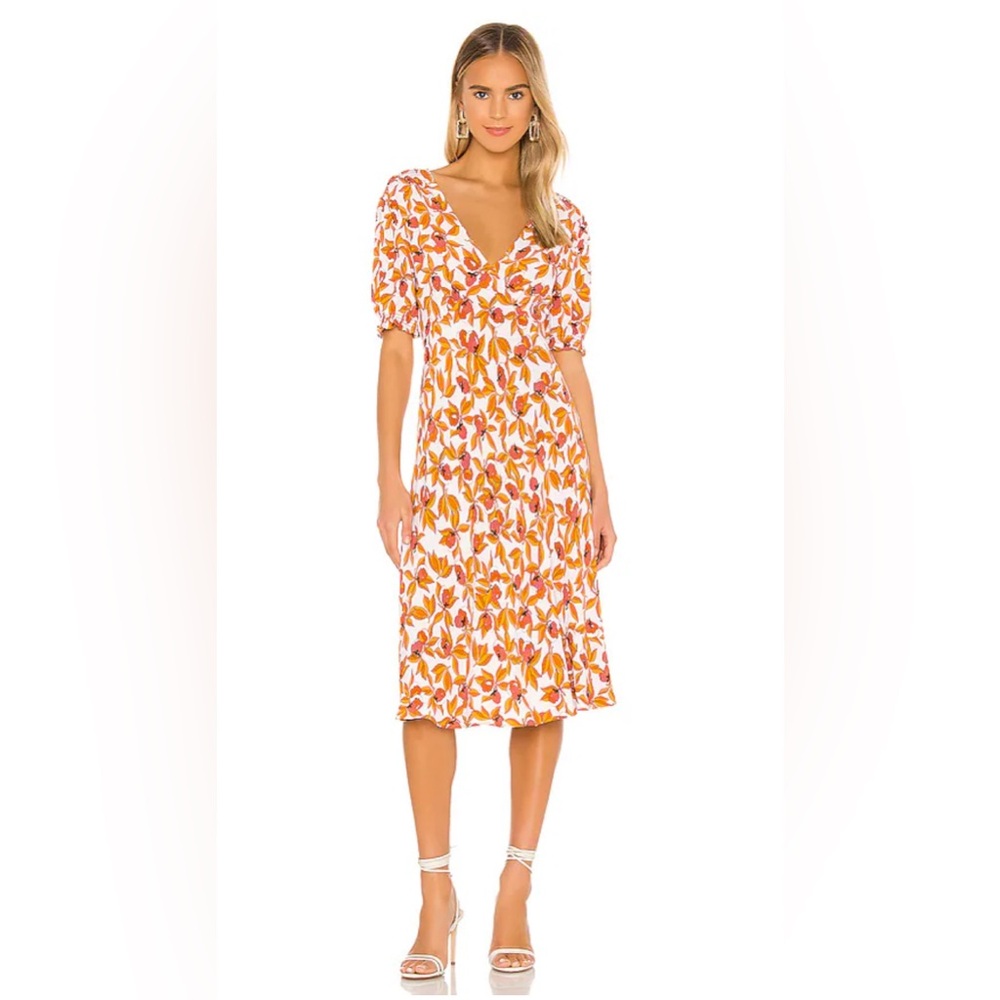 Diane Von Furstenberg DVF Idris Floral Printed Crepe Dress in Orange Viscose S6